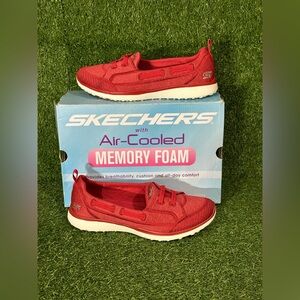SKECHERS MICRO BURST TOPNOTCH WALKING SHOES, SIZE 8.5 WOMENS, RED/ WHITE/ NEW